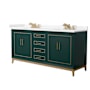 Wyndham Collection Marlena 72" Free Standing Double Basin Vanity Set with Cabinet and Cultured Marble Vanity Top Green / Carrara Cultured Marble Top / Satin Bronze Hardware