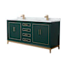 Wyndham Collection Marlena 72" Free Standing Double Basin Vanity Set with Cabinet and Marble Vanity Top Green / Satin Bronze Hardware