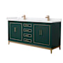 Wyndham Collection Marlena 72" Free Standing Double Basin Vanity Set with Cabinet and Cultured Marble Vanity Top Green / White Cultured Marble Top / Satin Bronze Hardware