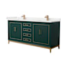 Wyndham Collection Marlena 72" Free Standing Double Basin Vanity Set with Cabinet and Quartz Vanity Top Green / White Quartz Top / Satin Bronze Hardware