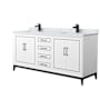 Wyndham Collection Marlena 72" Free Standing Double Basin Vanity Set with Cabinet and Marble Vanity Top White / Matte Black Hardware
