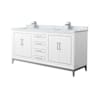 Wyndham Collection Marlena 72" Free Standing Double Basin Vanity Set with Cabinet and Marble Vanity Top White / Brushed Nickel Hardware