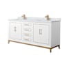 Wyndham Collection Marlena 72" Free Standing Double Basin Vanity Set with Cabinet and Marble Vanity Top White / Satin Bronze Hardware