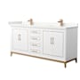 Wyndham Collection Marlena 72" Free Standing Double Basin Vanity Set with Cabinet and Quartz Vanity Top White / Giotto Quartz Top / Satin Bronze Hardware
