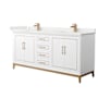 Wyndham Collection Marlena 72" Free Standing Double Basin Vanity Set with Cabinet and Quartz Vanity Top White / White Quartz Top / Satin Bronze Hardware