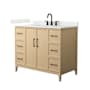 Wyndham Collection Elan 42" Free Standing Single Basin Vanity Set with Cabinet and Quartz Vanity Top White Oak / Giotto Quartz Top / Matte Black Hardware
