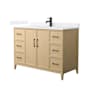 Wyndham Collection Elan 48" Free Standing Single Basin Vanity Set with Cabinet and Quartz Vanity Top White Oak / White Quartz Top / Matte Black Hardware