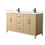 Wyndham Collection Elan 60" Free Standing Double Basin Vanity Set with Cabinet and Quartz Vanity Top White Oak / Giotto Quartz Top / Matte Black Hardware