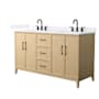 Wyndham Collection Elan 60" Free Standing Double Basin Vanity Set with Cabinet and Quartz Vanity Top White Oak / White Quartz Top / Matte Black Hardware