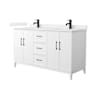 Wyndham Collection Elan 60" Free Standing Double Basin Vanity Set with Cabinet and Cultured Marble Vanity Top White / Carrara Cultured Marble Top / Matte Black Hardware