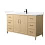 Wyndham Collection Elan 60" Free Standing Single Basin Vanity Set with Cabinet and Quartz Vanity Top White Oak / White Quartz Top / Matte Black Hardware
