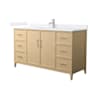 Wyndham Collection Elan 60" Free Standing Single Basin Vanity Set with Cabinet and Quartz Vanity Top White Oak / White Quartz Top / Brushed Nickel Hardware