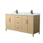 Wyndham Collection Elan 66" Free Standing Double Basin Vanity Set with Cabinet and Marble Vanity Top White Oak / Matte Black Hardware