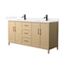 Wyndham Collection Elan 66" Free Standing Double Basin Vanity Set with Cabinet and Quartz Vanity Top White Oak / White Quartz Top / Matte Black Hardware