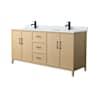 Wyndham Collection Elan 72" Free Standing Double Basin Vanity Set with Cabinet and Marble Vanity Top White Oak / Matte Black Hardware