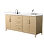 Wyndham Collection Elan 72" Free Standing Double Basin Vanity Set with Cabinet and Quartz Vanity Top White Oak / White Quartz Top / Matte Black Hardware