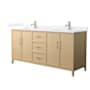 Wyndham Collection Elan 72" Free Standing Double Basin Vanity Set with Cabinet and Quartz Vanity Top White Oak / White Quartz Top / Brushed Nickel Hardware