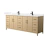 Wyndham Collection Elan 84" Free Standing Double Basin Vanity Set with Cabinet and Cultured Marble Vanity Top White Oak / Carrara Cultured Marble Top / Matte Black Hardware