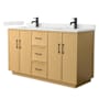 Wyndham Collection Elan TK 60" Free Standing Double Basin Vanity Set with Cabinet and Quartz Vanity Top Light Oak / Giotto Quartz Top / Matte Black Hardware