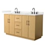 Wyndham Collection Elan TK 60" Free Standing Double Basin Vanity Set with Cabinet and Quartz Vanity Top Light Oak / Giotto Quartz Top / Matte Black Hardware