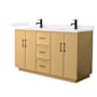 Wyndham Collection Elan TK 60" Free Standing Double Basin Vanity Set with Cabinet and Quartz Vanity Top Light Oak / White Quartz Top / Matte Black Hardware