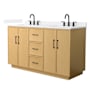 Wyndham Collection Elan TK 60" Free Standing Double Basin Vanity Set with Cabinet and Quartz Vanity Top Light Oak / White Quartz Top / Matte Black Hardware