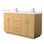 Wyndham Collection Elan TK 60" Free Standing Double Basin Vanity Set with Cabinet and Quartz Vanity Top Light Oak / Giotto Quartz Top / Brushed Nickel Hardware