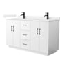 Wyndham Collection Elan TK 60" Free Standing Double Basin Vanity Set with Cabinet and Cultured Marble Vanity Top White / Carrara Cultured Marble Top / Matte Black Hardware