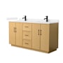 Wyndham Collection Elan TK 66" Free Standing Double Basin Vanity Set with Cabinet and Cultured Marble Vanity Top Light Oak / Carrara Cultured Marble Top / Matte Black Hardware