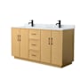 Wyndham Collection Elan TK 66" Free Standing Double Basin Vanity Set with Cabinet and Marble Vanity Top Light Oak / Matte Black Hardware