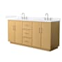 Wyndham Collection Elan TK 72" Free Standing Double Basin Vanity Set with Cabinet and Quartz Vanity Top Light Oak / White Quartz Top / Brushed Nickel Hardware