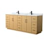 Wyndham Collection Elan TK 84" Free Standing Double Basin Vanity Set with Cabinet and Marble Vanity Top Light Oak / Matte Black Hardware
