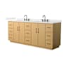 Wyndham Collection Elan TK 84" Free Standing Double Basin Vanity Set with Cabinet and Quartz Vanity Top Light Oak / Giotto Quartz Top / Matte Black Hardware