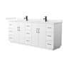 Wyndham Collection Elan TK 84" Free Standing Double Basin Vanity Set with Cabinet and Cultured Marble Vanity Top White / Carrara Cultured Marble Top / Matte Black Hardware