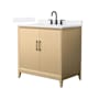Wyndham Collection Janna 36" Free Standing Single Basin Vanity Set with Cabinet and Quartz Vanity Top White Oak / White Quartz Top / Matte Black Hardware