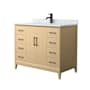 Wyndham Collection Janna 42" Free Standing Single Basin Vanity Set with Cabinet and Marble Vanity Top White Oak / Matte Black Hardware