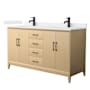 Wyndham Collection Janna 60" Free Standing Double Basin Vanity Set with Cabinet and Cultured Marble Vanity Top White Oak / Carrara Cultured Marble Top / Matte Black Hardware