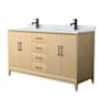 Wyndham Collection Janna 60" Free Standing Double Basin Vanity Set with Cabinet and Marble Vanity Top White Oak / Matte Black Hardware