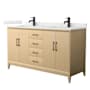 Wyndham Collection Janna 60" Free Standing Double Basin Vanity Set with Cabinet and Quartz Vanity Top White Oak / Giotto Quartz Top / Matte Black Hardware