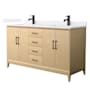 Wyndham Collection Janna 60" Free Standing Double Basin Vanity Set with Cabinet and Quartz Vanity Top White Oak / White Quartz Top / Matte Black Hardware