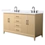 Wyndham Collection Janna 60" Free Standing Double Basin Vanity Set with Cabinet and Quartz Vanity Top White Oak / White Quartz Top / Matte Black Hardware