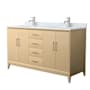 Wyndham Collection Janna 60" Free Standing Double Basin Vanity Set with Cabinet and Marble Vanity Top White Oak / Brushed Nickel Hardware