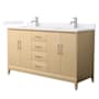 Wyndham Collection Janna 60" Free Standing Double Basin Vanity Set with Cabinet and Quartz Vanity Top White Oak / White Quartz Top / Brushed Nickel Hardware