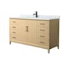 Wyndham Collection Janna 60" Free Standing Single Basin Vanity Set with Cabinet and Marble Vanity Top White Oak / Matte Black Hardware