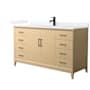 Wyndham Collection Janna 60" Free Standing Single Basin Vanity Set with Cabinet and Quartz Vanity Top White Oak / White Quartz Top / Matte Black Hardware
