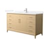 Wyndham Collection Janna 60" Free Standing Single Basin Vanity Set with Cabinet and Quartz Vanity Top White Oak / White Quartz Top / Brushed Nickel Hardware