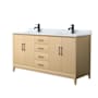 Wyndham Collection Janna 66" Free Standing Double Basin Vanity Set with Cabinet and Marble Vanity Top White Oak / Matte Black Hardware