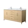 Wyndham Collection Janna 66" Free Standing Double Basin Vanity Set with Cabinet and Marble Vanity Top White Oak / Brushed Nickel Hardware