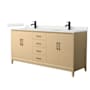 Wyndham Collection Janna 72" Free Standing Double Basin Vanity Set with Cabinet and Quartz Vanity Top White Oak / Giotto Quartz Top / Matte Black Hardware