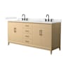 Wyndham Collection Janna 72" Free Standing Double Basin Vanity Set with Cabinet and Quartz Vanity Top White Oak / Giotto Quartz Top / Matte Black Hardware